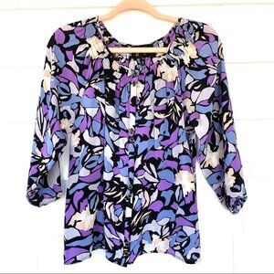 Yumi Kim Silk Button Up Top Blouse Size Purple and  Blues Girl Boss Flowy Sz s